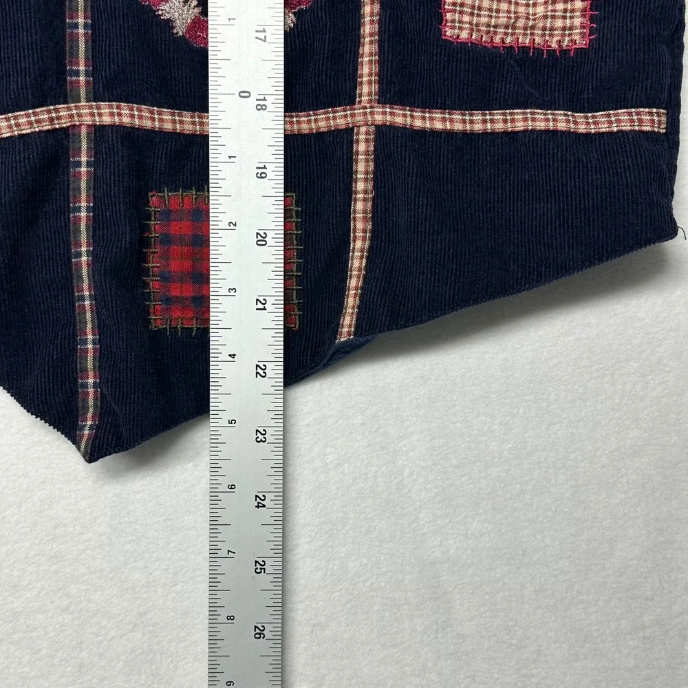Bobbie Brooks Women's Embroidered Corduroy Vest Navy Blue Bird Heart Patchwork L